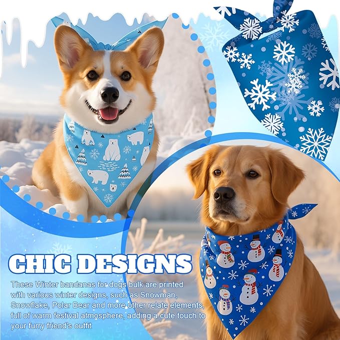 Preboun 50 Pcs Winter Dog Bandanas Bulk Snowflakes Snowmen Polar Bear Penguin Bandanas for Dogs Triangle Kerchief Bibs Scarf Pet Xmas Costume Photo Props Accessories, 25 Styles (25.6 x 17.7 x 17.7)