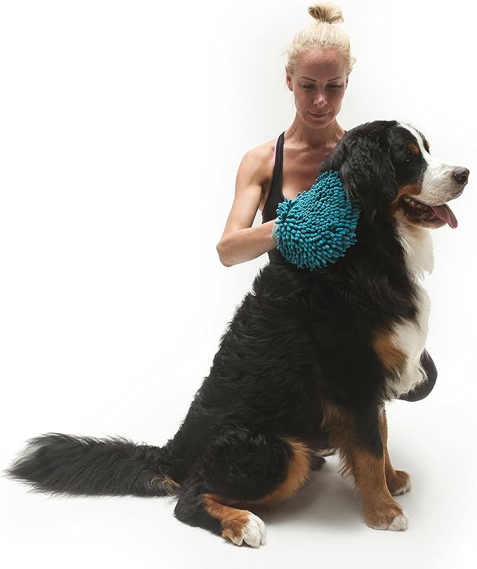 Messy Mutts Microfiber Grooming Mitt | Chenille Microfiber Dog Shammy Mitt | Machine Washable Paw Cleaner | Blue