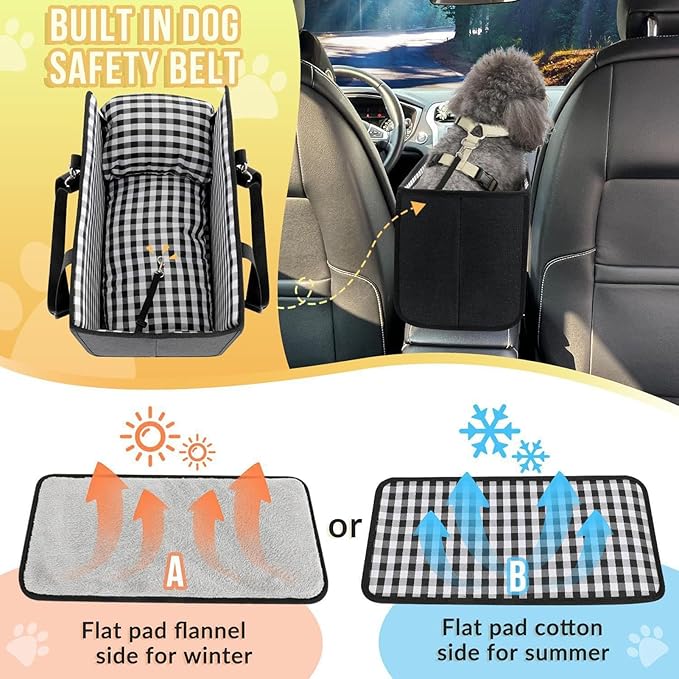 GLOGLOW Car Center Console Dog Seat Console Dog Car Seat, Non Slip Portable Safety for Small Dogs Up to 11 Lbs and 11.6 Inches Travel Supplies (Black)