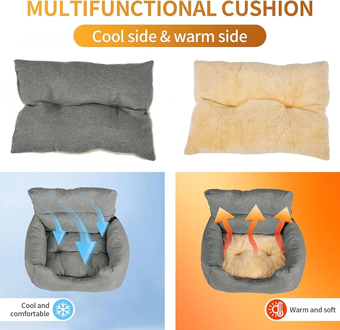 Dog Booster Car Seat Bed for Small Dogs Up to 18 LB, Portable Elevated Puppy Travel Car Seat with Tether & Reversible Cushion for Front and Back Use, Grey