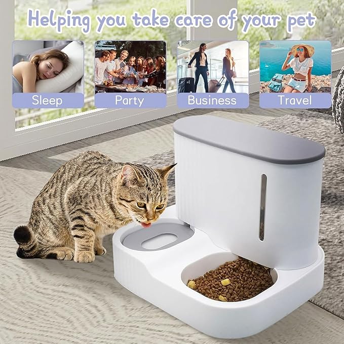 Pet Feeder Automatic 2-in-1 Pet Feeder Fully Enclosed Drinking and Feeding Machine Three Colors Optional Suitable Compatible with Cats and Dogs Pets Supplies(Blue)