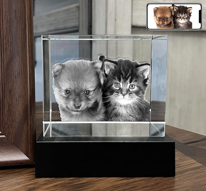 Personalized Dog, Cat Memorial Gifts for Pet Owners. Gift Box Included, Customized Laser Etched Crystal Photo (Medium-Portrait)