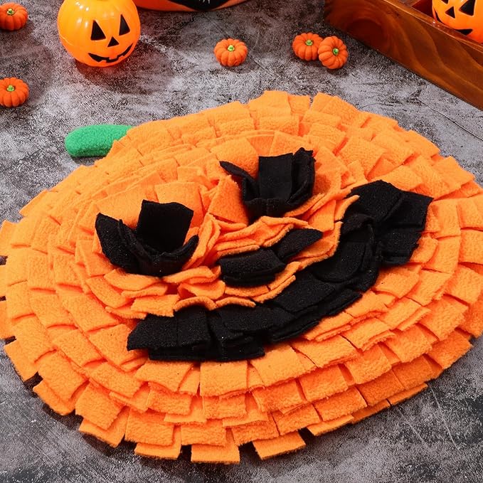 POPETPOP Dog Snuffle Mat Pumpkin Sniffing Feeding Mat for Large Breeds Compact Lightweight Dog Puzzle Toy Bright Design for Healthy Behavior