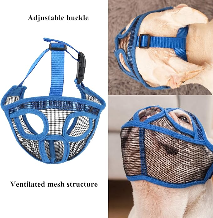 Short Snout Dog Muzzle Bulldog Muzzle, Stop Dog for Biting Barking Chewing, Adjustable(L, Blue)