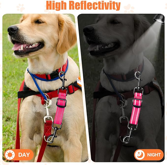 Dog Collar Safety Clip, Adjustable Backup Safety Strap, Double-Ended Leash Connector, High Reflectivity, Suitable for Dog Harnesses to Collar Safety Clips (Pink)