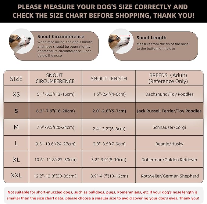 Dog Muzzle, Breathable Soft for Small Dogs to Anti & Prevent Barking Biting Chewing, Reflective & Adjustable Basket Muzzle with Air Mesh for Toy Poodles Brown S