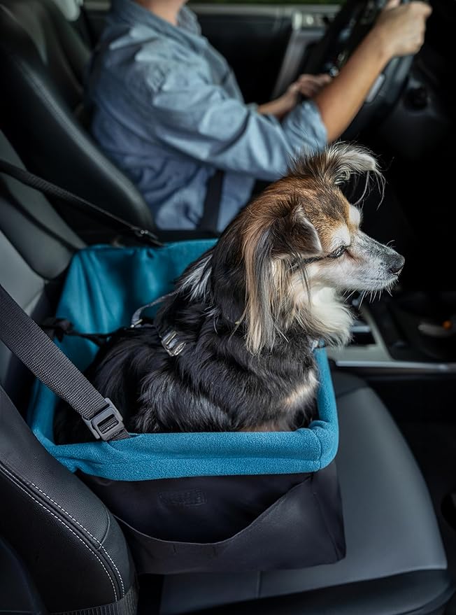 Kurgo Rover Pet Booster Seat for Small Dogs or Cats, Front & Rear Dog Car Seat, Carrier Carseat for Pets, Dog Seatbelt Tether, Helps with Canine Car Sickness