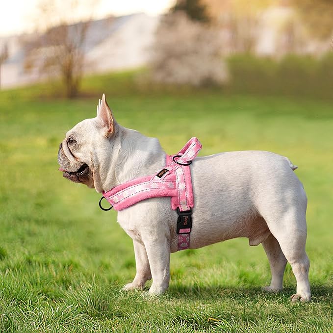 Didog No Pull Dog Harness with Soft Padded, Easy Walk Dog Harness with Quick Release Buckle, Adjustable & Reflective Pet Harness with Soft Padded for Medium Large Dogs (L:Chest 26-33", Pink)