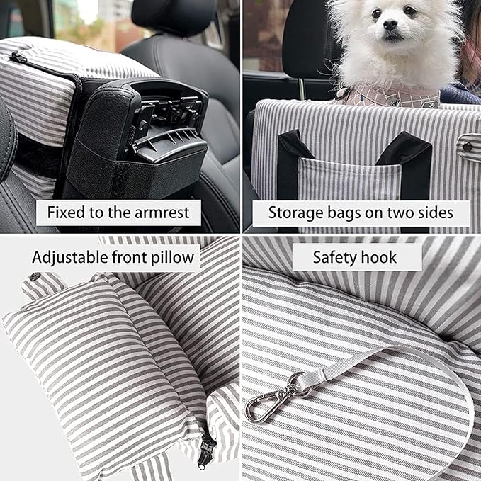 Dog Car Seats for Small Dogs and Cat Up to 10 Lbs,Dog Booster Car Seat ON Car Armrest Center Console Dog Cat Travel Seat Carrier Bed Puppy Console for SUV Secure Safety Seat