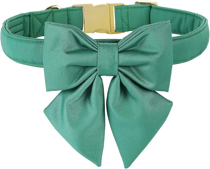 Maca Bates Jade Green Dog Collar with Cute Solid Sailor Bow Tie for Small Girl Boy Dogs,Adjustbale Durable Breakaway Soft Collars with Bowtie for Female Male Puppy,Pet with Metal Buckle
