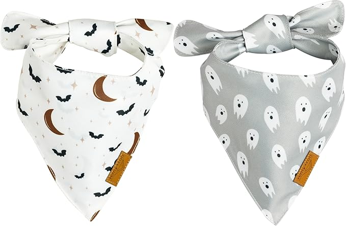 Remy+Roo Dog Bandanas - 2 Pack | Halloween Dog Bandanas Wicked Set | Premium Durable Fabric Bandanas for Dogs | Unique Shape | Adjustable Fit | Multiple Sizes Offered (Large)