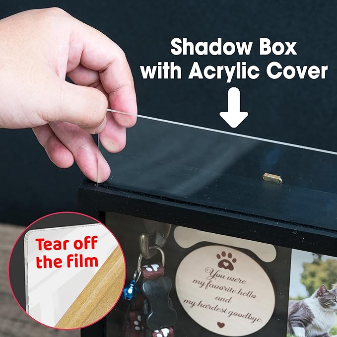 Personalized Shadow Box Cat Memorial Gift Collar Holder Picture Frame Sympathy Wood Pet Dog Cat Sculptures Fur Jar Rainbow Bridge Hair Teeth Keepsake Idea Gift for Pet Lover Tabletop Wall Hanging