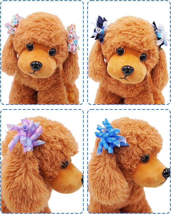 PET SHOW 20 Pack/10 Pairs Winter Curly Dog Hair Bows with Rubber Bands for Small Medium Dogs Spiral Puppy Swirl Topknot Cat Festival Snowflake Hair Accessories Pet Favor Gift (Winter Styles)
