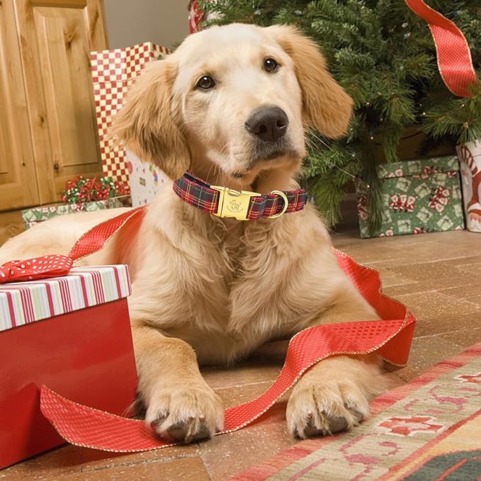 Elegant little tail Dog Collar, Christmas Red Plaid Pet Collar Cute Dog Collars Male or Female Pet Gift Adjustable Dog Collar for Medium Dogs