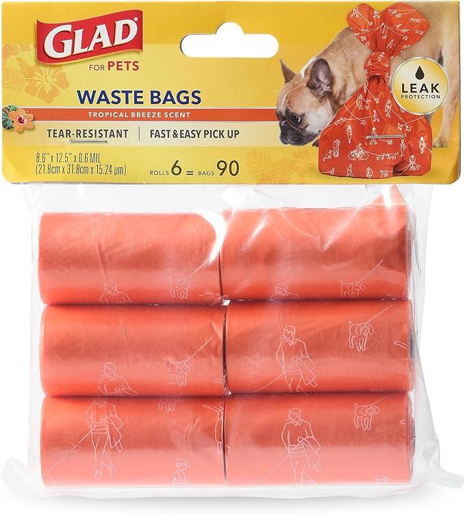 Glad for Pets Large Dog Waste Bags, Scented, Tear-Resistant, 36 Rolls Total - Heavy Duty Dog Poop Bags for Fast and Easy Animal Waste Cleanup - 6 Rolls Per Pack - 6 Pack