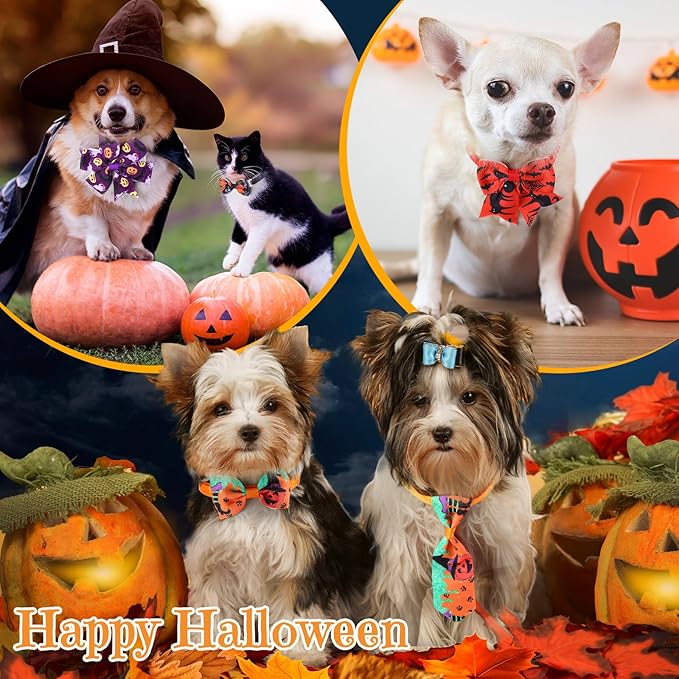 Talltalk 360 Pcs Valentines Day Dog Bow Ties Collars Set Adjustable St Patricks Day Dogs Neckties Grooming Supplies for Small Medium Large Easter Christmas Pet Cat Decoration(Pumpkin)