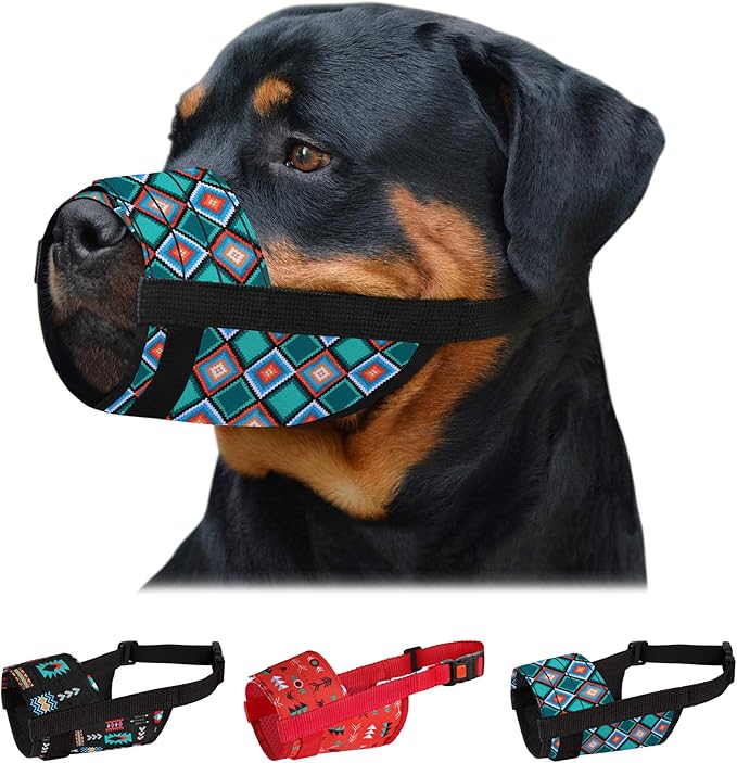 CollarDirect Dog Muzzle - Adjustable Soft Breathable Tribal Nylon Dog Mouth Guard Cover for Small, Medium and Large Dogs, Anti Chewing, Barking & Biting (Pattern 3; L/XL)