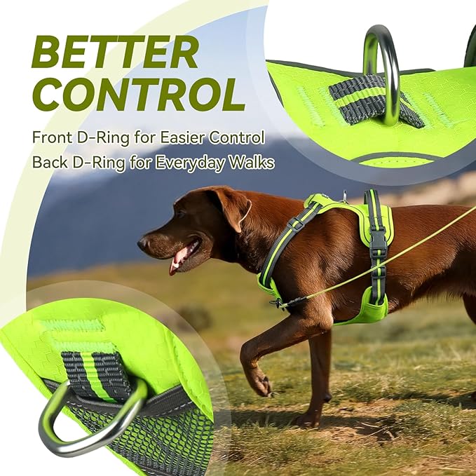 VIVAGLORY Dog Harness Easewalk No Pull Dog Harness with Handle Front Clip & Back Clip for Training Walking Lifting, No Pull Adjustable Easy On Padded Comfortable for Pet, M, Bright Yellow - Patterned