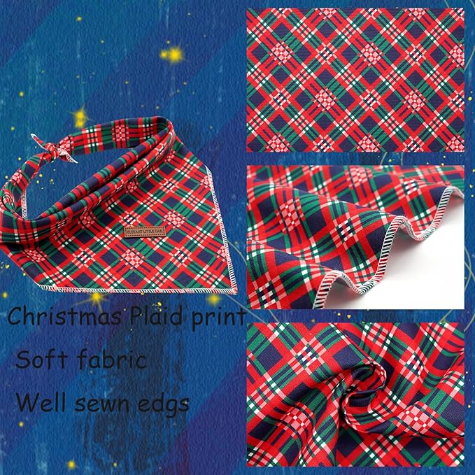 Elegant little tail Dog Bandana, Christmas Dog Bandana 1PC Dog Bandanas Holiday Bib Scarf Soft Washable Square Dog Scarf Adjustable Dog Kerchief for Small Medium Large Dogs