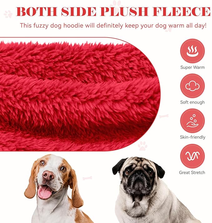 Fuzzy Dog Sweaters for Medium Dogs Dog Hoodie Soft Double-Sided Plush Fleece Pet Sweater Clothes Coats Pet Hoodie Sherpa Hooded Sweatshirt(Red-M)