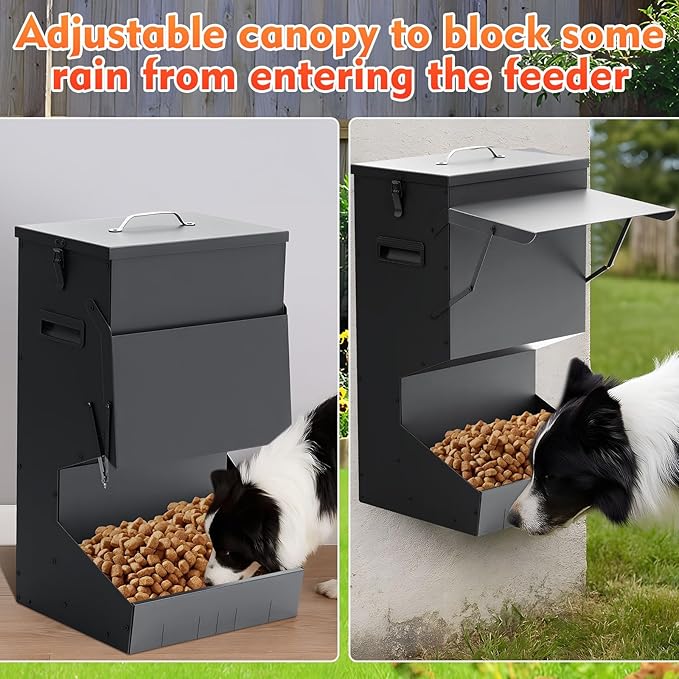 1 Pcs Automatic Dog Feeder with Lid 50 Lbs Capacity Outdoor Dog Feeder Hanging Self Feeding Pet Food Dispenser Pet Food Feeders for Large Dogs Large Breed