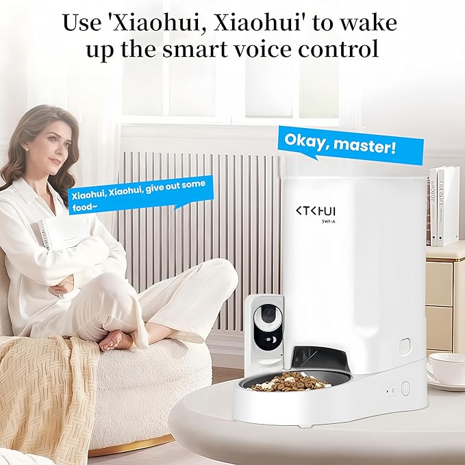Automatic Dog Feeder with Camera, 1080P HD Video with Night Vision, Scheduled Automatic Pet Feeder, Separated Design Wide Grain Path with 2-Way Audio ＆ Feeding Call Function for Small Dog & Cat