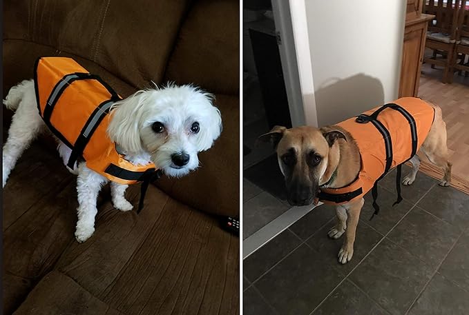 Dog Life Jacket Easy-Fit Adjustable Belt Pet Saver Swimming Safety Swimsuit Preserver with Reflective Stripes for Doggie (XS, Orange)