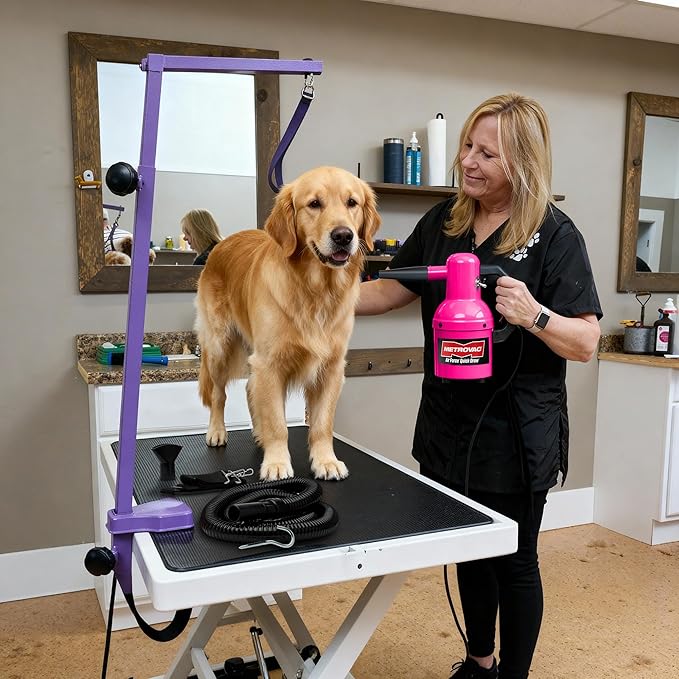 METROVAC Quick Draw Compact Pet Dryer - Dog Vacuum for Shedding Grooming - Hot Pink & Single Speed