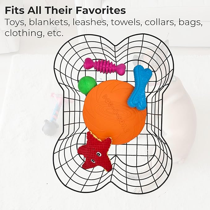 Metal Dog Toy Basket, Bone Shaped Indestructible Dog Toy Bin, Sturdy Storage Organizer, 17 (L) x 13 (W) x 7 (H) inches