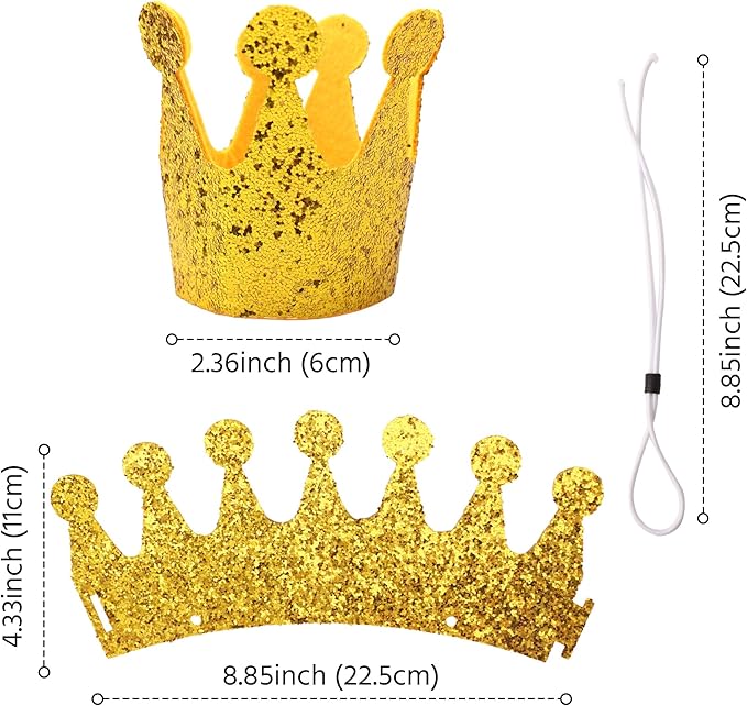 Glitter Dog Birthday Crown, Cat Birthday Hat for Small Dogs, 3.5 Inch Glitter Mini Tiara with Adjustable Strap, Lightweight Felt Headwear for Puppy Milestone Party or Gotcha Day Gold