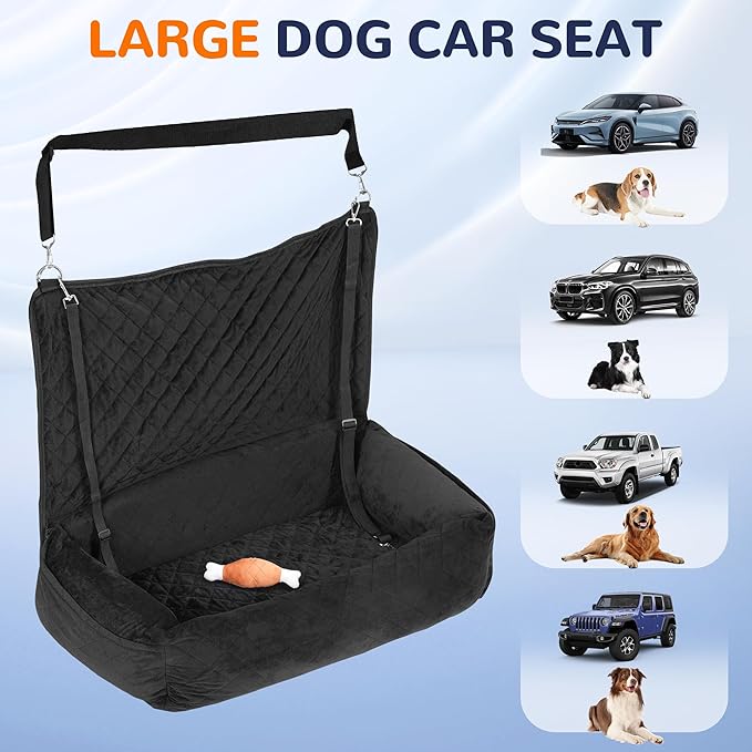 Rengue Dog Car Seat for Large/Medium Dogs, Dog Car Bed for Backseat Washable Pet Travel Safety with Storage Pockets for Easy Cleaning Fits for All Cars (33 * 20 * 7.9 Inch)