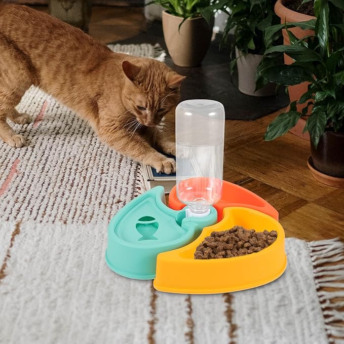 Pet Feeder Station Wet and Dry Food Bowl with Water Dispenser, Anti-tip Small Dog and Cat Feeding Bowls Set for Indoor Use