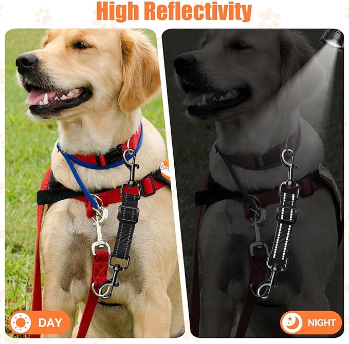 Dog Collar Safety Clip, Adjustable Backup Safety Strap, Double-Ended Leash Connector, High Reflectivity, Suitable for Dog Harnesses to Collar Safety Clips (Black)