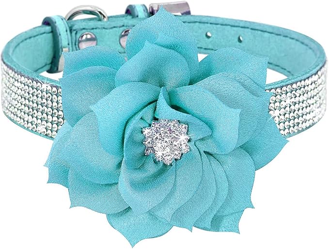 Rhinestone Dog Collar, Cute Dazzling Sparkling Soft Suede Leather Dog Cat Rhinestone Collar Crystal Diamond Pet Dog Puppy Collar (Blue5, M)