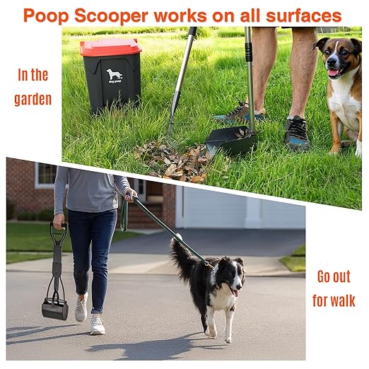 Dog Pooper Scooper, 7Pcs Set Poop Trash Can with Removable Inner Bucket, Long Handle Tray & Rake, 60 Waste Bags, Dog Waste Large Bin Waterproof for Outdoor, Backyard, Garden