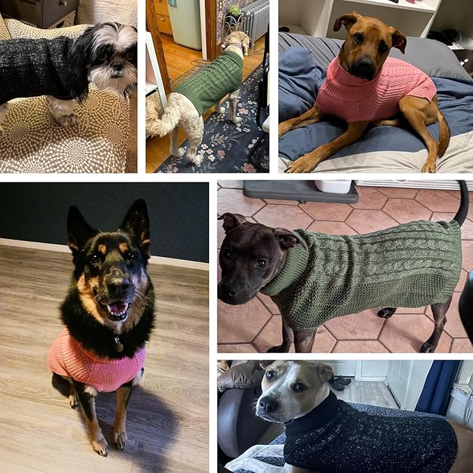 XS Dog Sweater, Classic Cable Knit Warm Dog Sweatshirt with Reflective Yarn for Girl Boy, Halloween Fall Winter Coat Turtleneck Pullover Clothes Apparel for Small Medium Large Dogs (Black XS)