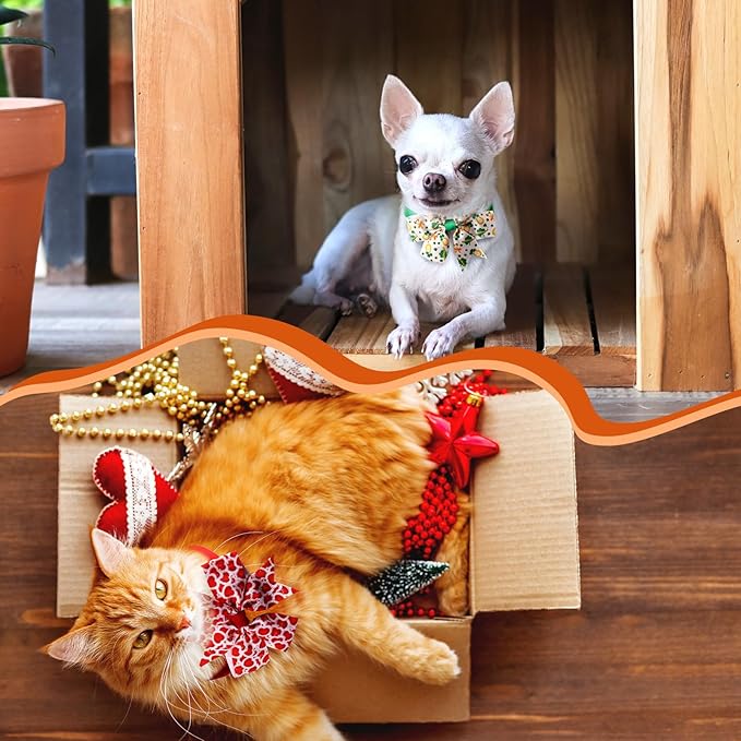 Ceenna 120 Pcs Valentine‘S Day Dog Bow Ties Collar Bulk Red Pink Cat Ties Collars St. Patrick's Day Shamrock Irish Adjustable for Pet Dog Puppy Festival Hair Bow Grooming Accessories