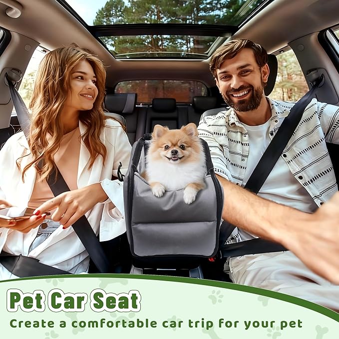Center Console Dog Car Seat for Small Dogs, Portable Car Booster Seat, Upgrade Puppy Seat with Adjustable Seat Belts, Puppy Carrier Travel Backpack Supports Pets Up to 15 lbs