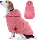 IDOMIK Fuzzy Dog Sweater with Adjustable Hood, Warm Fleece Dog Sweater Hoodie with Harness Hole & Pocket, Pullover Sweaters for Large Dogs, Fuzzy Hooded Sweatshirt for Fall Winter Christmas,Pink,XL