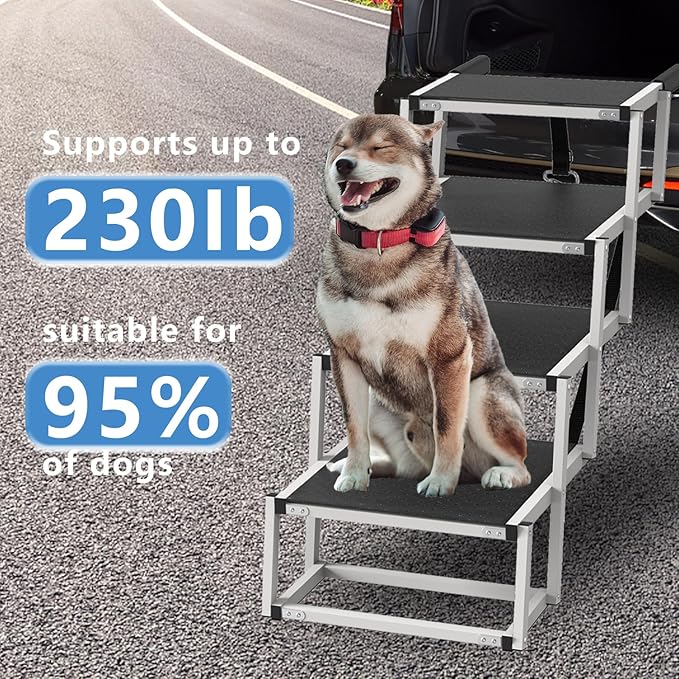 Dog Stairs for Large Dogs - 4 Step Wide 16in High 34in Foldable Dog Ramp for Car Non-Slip Surface Support up to 230lbs - Suitable for Sedans, Sofas, Beds
