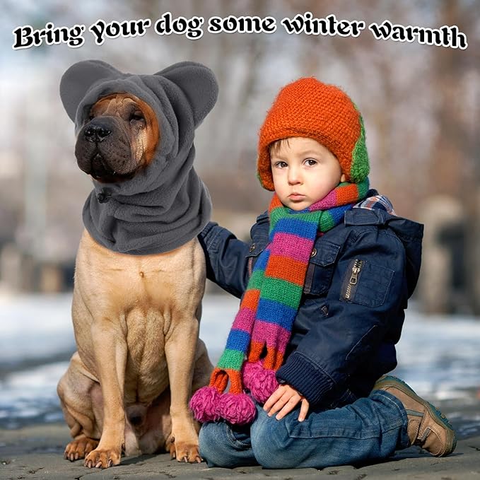 Winter Dog Hats Quiet Ears for Dogs Ear Muffs Pet Neck Warmer Scarf Hoodie Noise Protection Cover Beanie Head Wrap Costume for Pet Dog Cats(Grey,S)