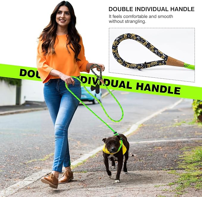 lynxking Slip Lead Dog Leash Reflective, Heavy Duty Comfortable Strong Rope for Large Medium Small Dogs No Pull Pet Training (Light Green, 2PCS Large 1/2in x 6ft)