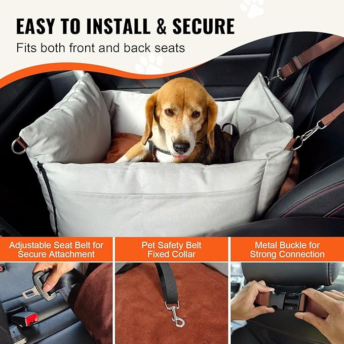 Dog Booster Car Seat Pet Car Seat for Small Dog up to 25lbs Gray