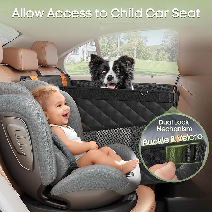 Dog Car Seat for Large Medium Dogs, Back Seat Extender for Pets with 4-Splice Hard Bottom, Waterproof Pet Seat Cover with 3 Mesh Windows for Cars, Trucks and SUVs
