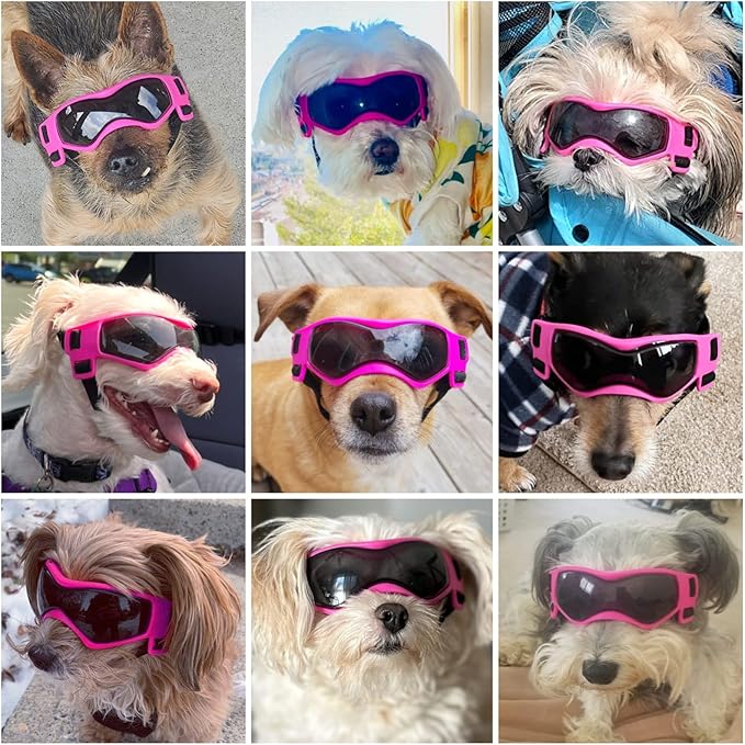 Namsan Dog Goggles Small Breeds, UV Protection Dog Glasses for Small Dogs, Puppy Sunglases Windproof Dustproof Driving Eye Protection, Adjustable, Cool Pink