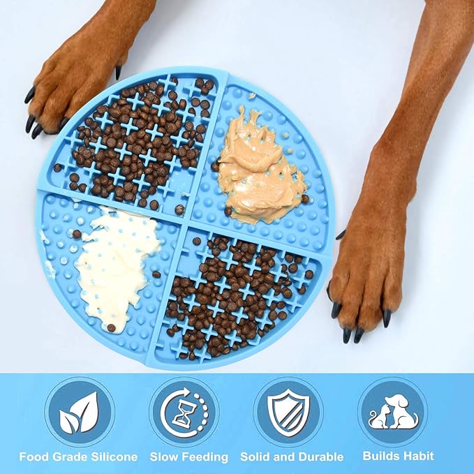 Bangp Silicone Dog & Cat Lick Mat and Slow Feeder,Extends Mealtime for Fast Eaters and Reduces Anxiety,Heavy-Duty Design,Dishwasher Safe,Perfect for Yogurt,Treats,Peanut Butter (Blue)