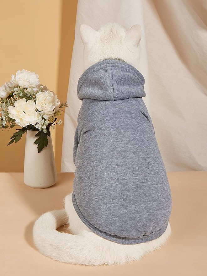 QWINEE 3Pcs Dog Hoodie Cat Apparel Dog Custume Set with Necklace and Sunglasses Pet Clothes for Puppy Small Medium Dogs Cats Grey M
