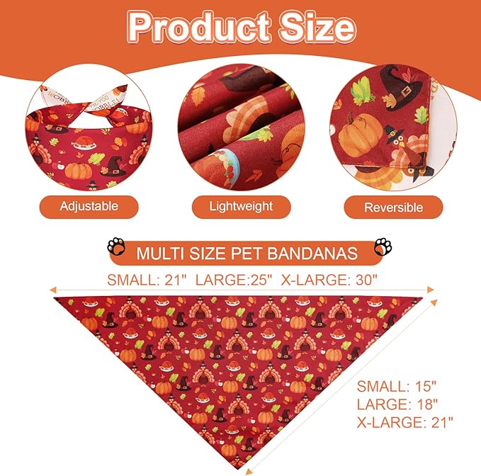 Halloween Dog Bandanas Thanksgiving and Christmas Scarf Large 3PCS, 6 Pattern Breed for Boy and Girl, Triangle Reversible Bibs for Puppy Pets