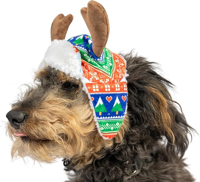 Huxley & Kent Pet Hat | Ugly Sweater Antler (Medium) | Fun Christmas Holiday Hat for Dogs/Cats | Cute, Comfortable and Fun | SnugFit Strings for Best Fit