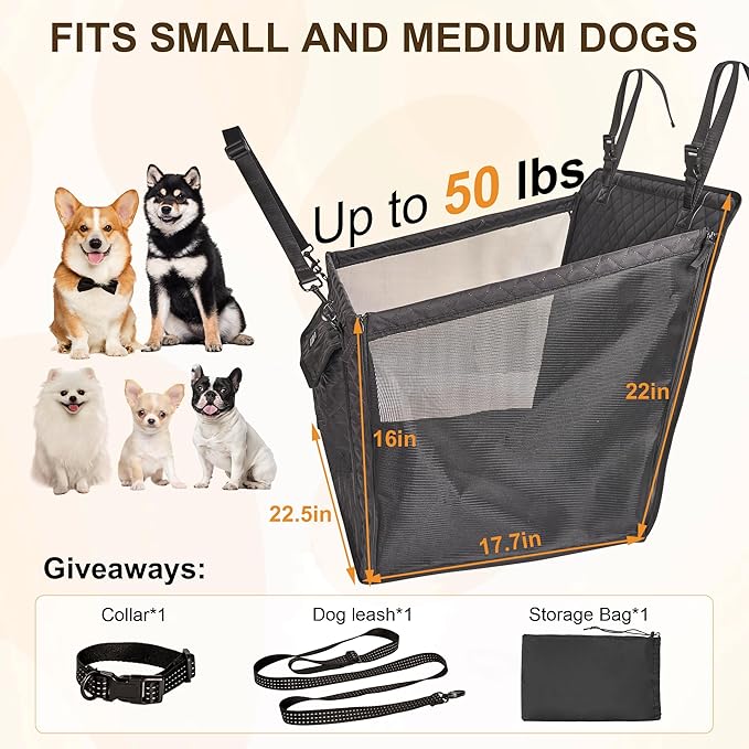 Dog Car Seat for Medium Dogs up to 50lbs, Foldable Booster Seat for Back Seats, Waterproof Pet CarSeat with Safety Belt and Non-Slip Bottom, Pet Seat Cover for Cars, Trucks and SUVs